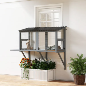 Wooden Cat Catio, Outdoor Cat Enclosure Window Perch With Jumping Platform
