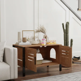 Cat Litter Box Enclosure With Tall Legs, Scratching Board, Dark Brown