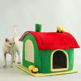 Cat Bed Indoor Enclosed Warm Cave - Cat Bed With Removable Cleaning Mat, Ample Interior Space, Comfortable And Soft Pet House, Red And Green Colors, C