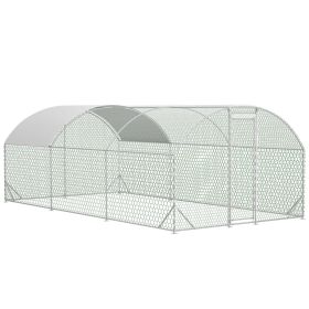 Large Chicken Coop Metal Chicken Run With Waterproof And Anti-UV Cover, Dome Shaped Walk-in Fence Cage Hen House For Outdoor And Yard Farm, 9.84 X 19.