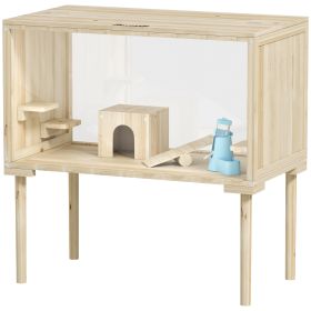Wooden Hamster Cage With Legs, Gerbil Cage For Syrian, Dwarf, Mouse, 28 X 16 X 29.5, Nature Wood