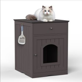 Wooden Pet House Cat Litter Box Enclosure With Drawer & Side Table