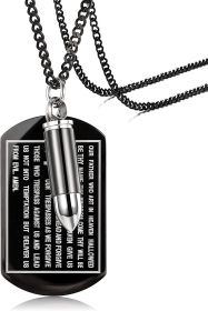 Stainless Dog Tags Bullet Necklaces for Men Bible Verse Prayer Bullet urn Ashes Necklace Military Curb Chain 3mm 24 Inch