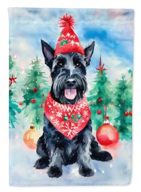 Scottish Terrier Christmas House Flag Large Porch Sleeve Pole Decorative Outside Yard Banner Artwork Wall Hanging, Polyester, House Size, Multico