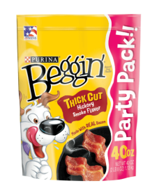 Purina Beggin' Strips Dog Treats Thick Cut Hickory Smoke Bacon Tender Chews, 40 oz Pouch