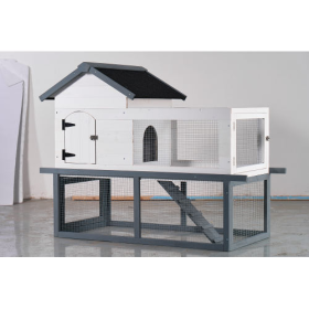 53-inch Double-tier Wooden Outdoor Indoor Waterproof Chicken Coop And Rabbit Hutch Complete With A Roof, Stairs And A Removable Cleaning Tray  Suitabl