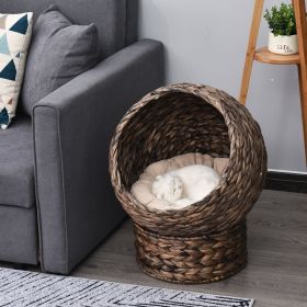 Handmade Wicker Elevated Cat Bed With Cushion Dark Brown For Kittens
