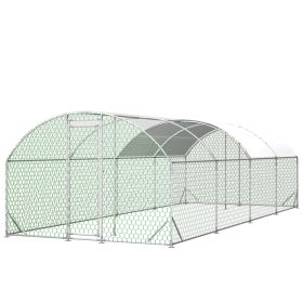 26'x9'x6'Large Metal Chicken Coop,Walk-in Poultry Cage,Chicken Run With Waterproof Cover,Outdoor Backyard Farm,Chicken Rabbits Duck Run Pen,Easy To As