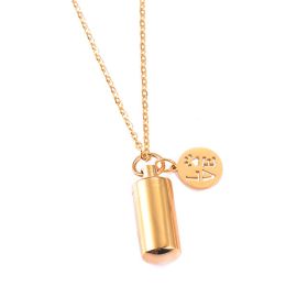 Stainless Steel Small Cylinder Plated Gold Silver Pet Urn Memorial Necklace (Color: Gold LOVE)