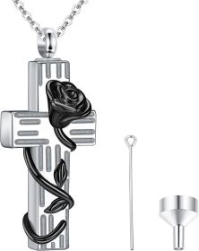 Cross Urn Necklace for Ashes Stainless Cross Flower Ashes Necklace Cremation Memorial Keepsake Necklace for Men Human Pet Ashes (default: default)